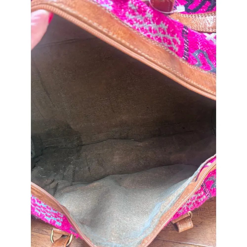 One-of-a-Kind Huipil & Full-Grain Leather Convertible Travel Duffel Bag